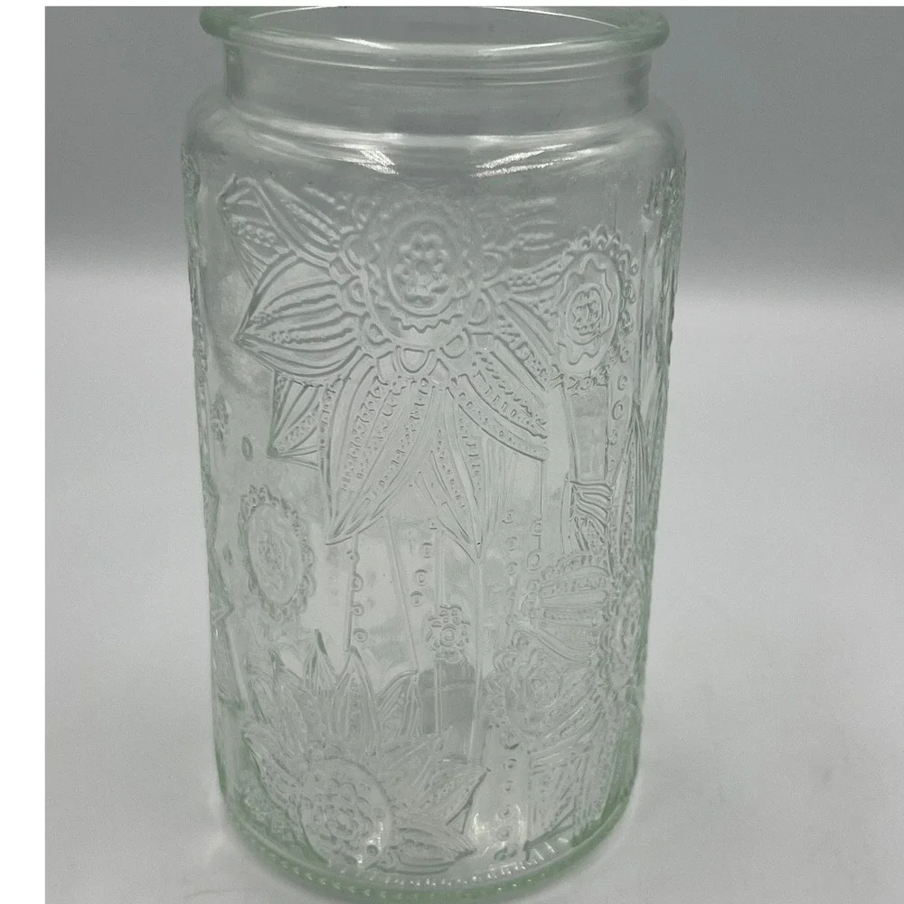 Brajttt Glass Canister Set 4pc 32oz Clear New Sunflower Embossed Wood Lids